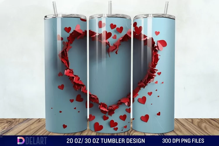 3D Heart Hole In A Wall Tumbler Wrap