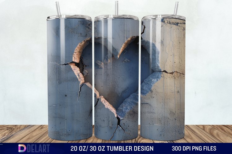 3D Heart Hole In A Wall Tumbler Wrap example image 1