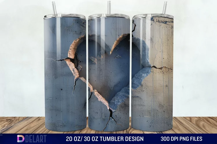 3D Heart Hole In A Wall Tumbler Wrap