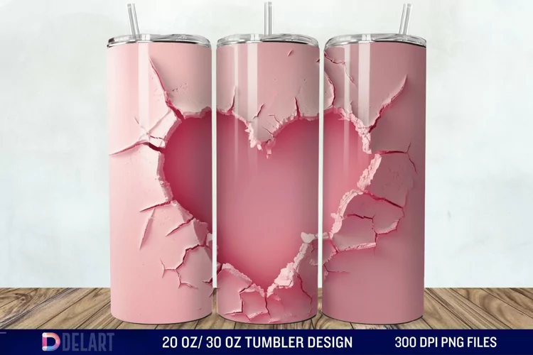 3D Heart Hole In A Wall Tumbler Wrap