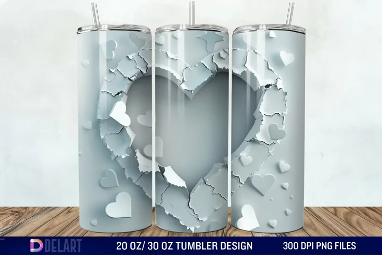 3D Heart Hole In A Wall Tumbler Wrap
