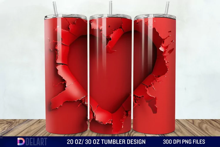 3D Heart Hole In A Wall Tumbler Wrap