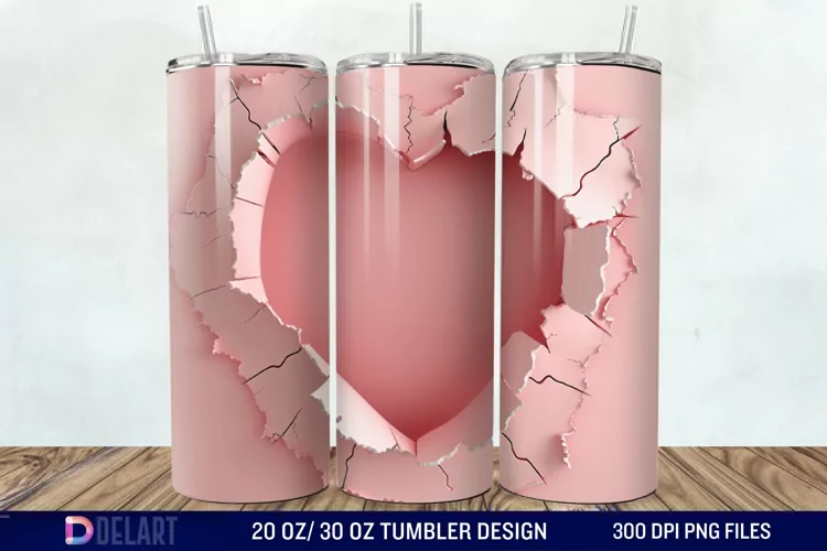 3D Heart Hole In A Wall Tumbler Wrap