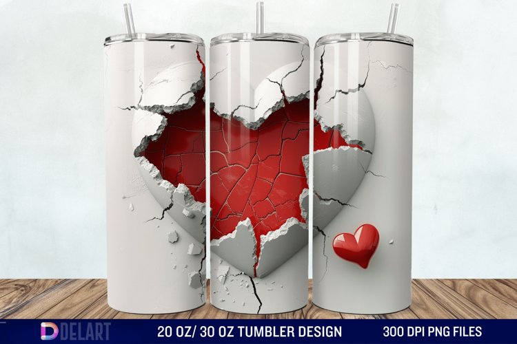 3D Heart Hole In A Wall Tumbler Wrap example image 1