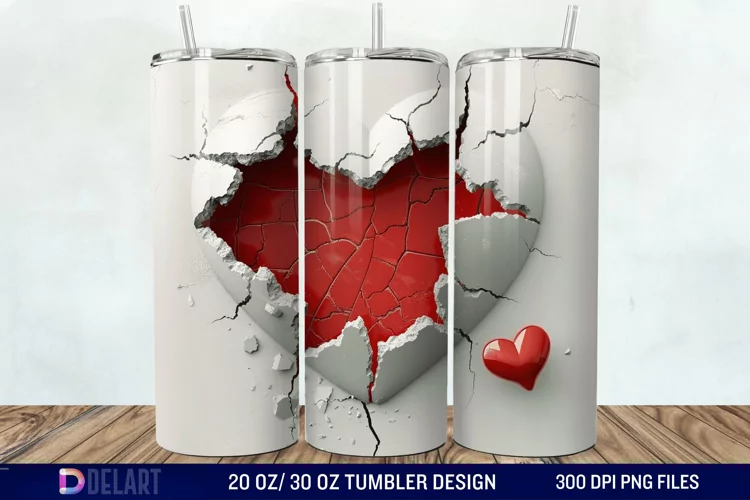 3D Heart Hole In A Wall Tumbler Wrap