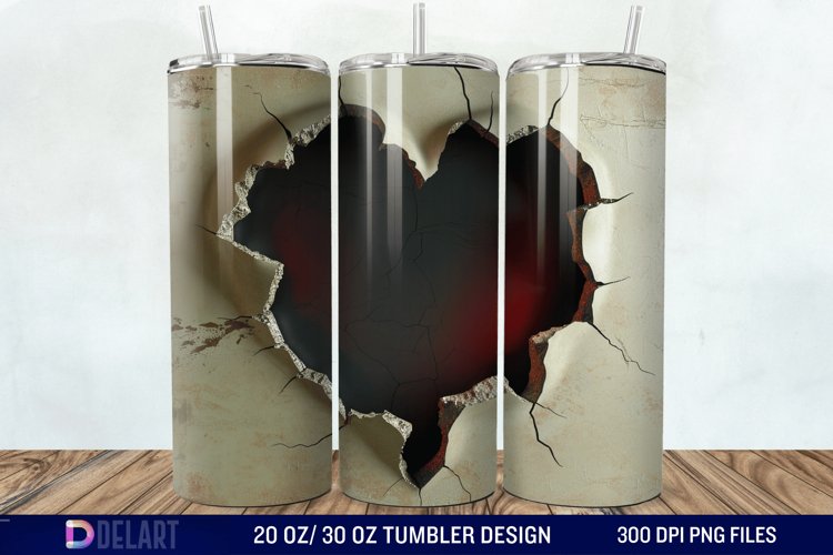 3D Heart Hole In A Wall Tumbler Wrap example image 1