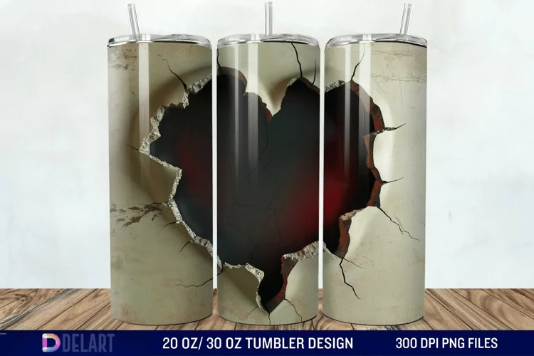 3D Heart Hole In A Wall Tumbler Wrap