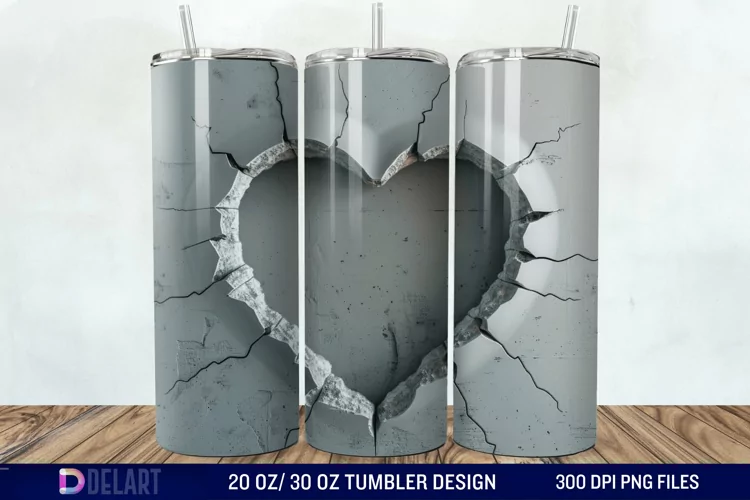 3D Heart Hole In A Wall Tumbler Wrap