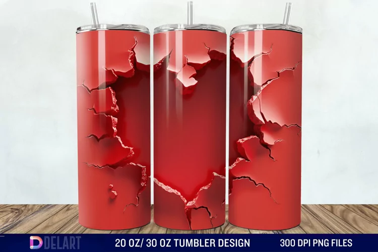 3D Heart Hole In A Wall Tumbler Wrap