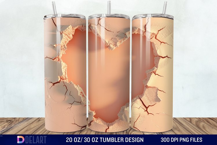 3D Heart Hole In A Wall Tumbler Wrap example image 1