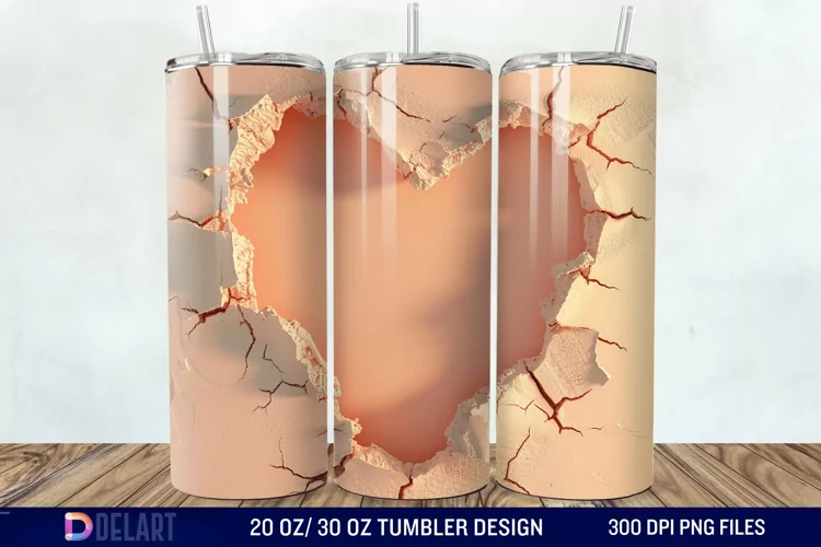 3D Heart Hole In A Wall Tumbler Wrap