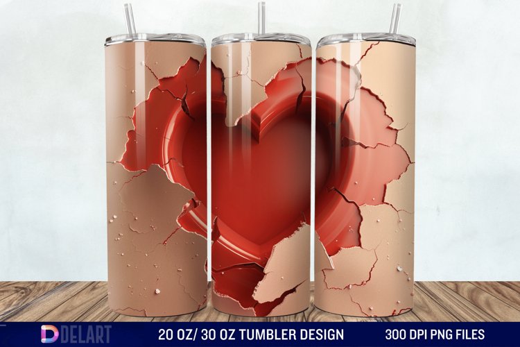 3D Heart Hole In A Wall Tumbler Wrap example image 1