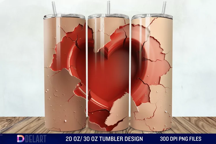 3D Heart Hole In A Wall Tumbler Wrap