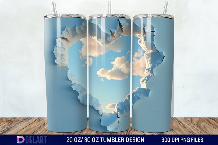 3D Heart Hole In A Wall Tumbler Wrap example image 1