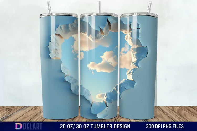 3D Heart Hole In A Wall Tumbler Wrap