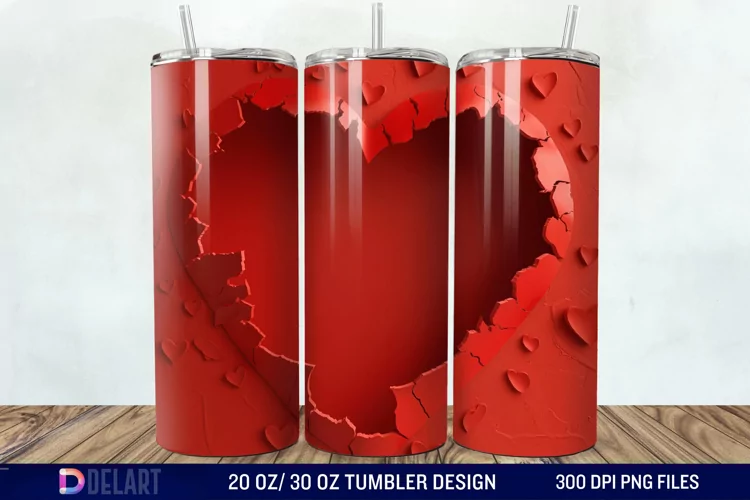 3D Heart Hole In A Wall Tumbler Wrap