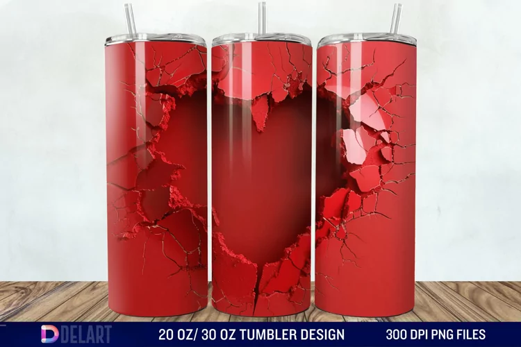 3D Heart Hole In A Wall Tumbler Wrap