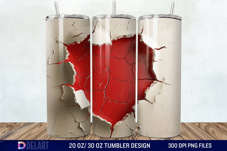 3D Heart Hole In A Wall Tumbler Wrap example image 1