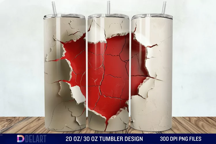 3D Heart Hole In A Wall Tumbler Wrap