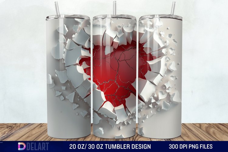 3D Heart Hole In A Wall Tumbler Wrap example image 1