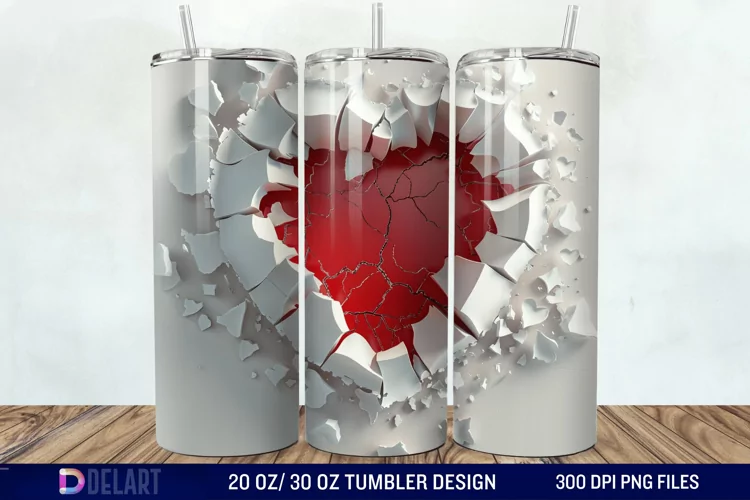 3D Heart Hole In A Wall Tumbler Wrap