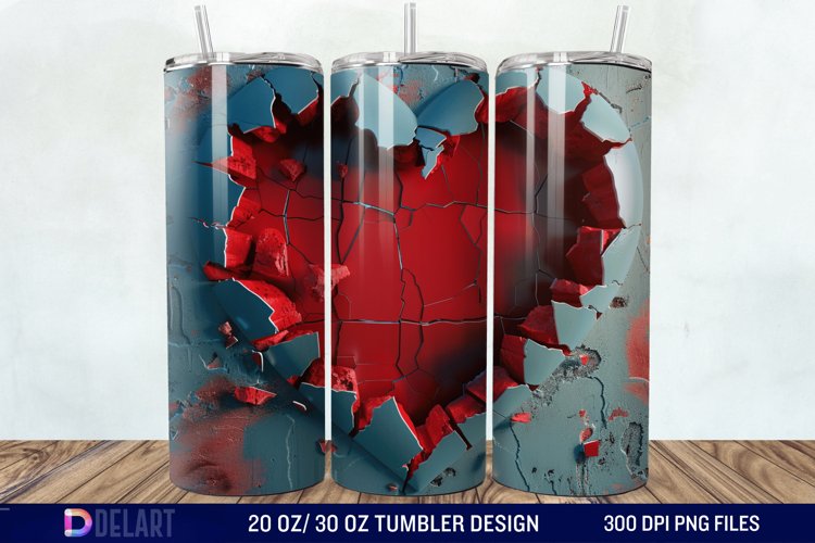 3D Heart Hole In A Wall Tumbler Wrap example image 1
