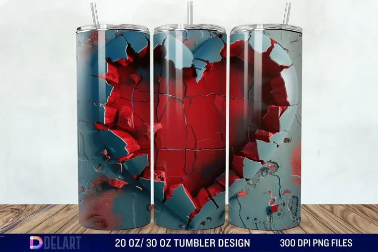 3D Heart Hole In A Wall Tumbler Wrap