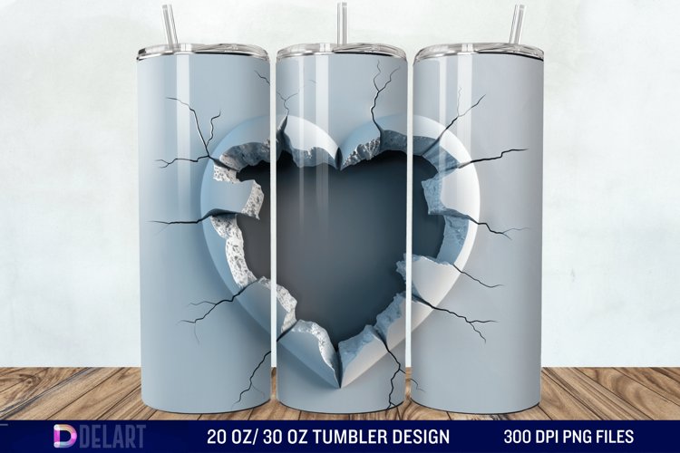3D Heart Hole In A Wall Tumbler Wrap example image 1