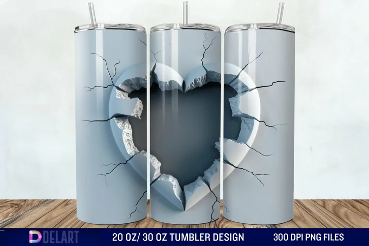3D Heart Hole In A Wall Tumbler Wrap