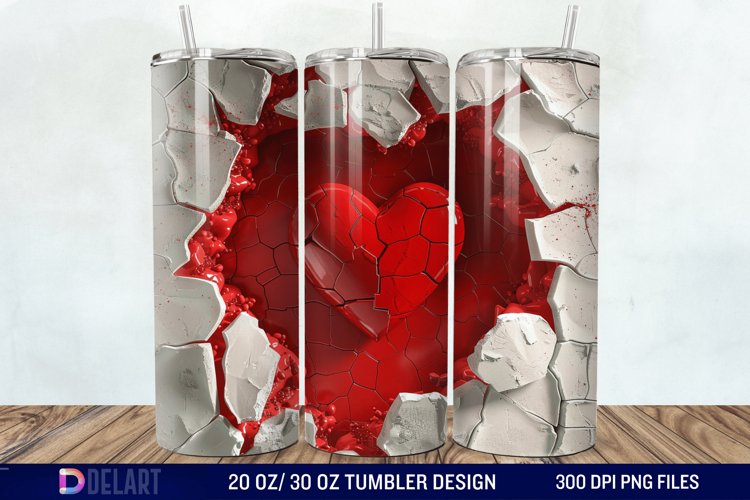 3D Heart Hole In A Wall Tumbler Wrap example image 1