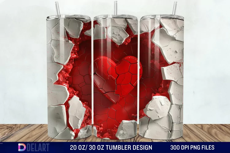 3D Heart Hole In A Wall Tumbler Wrap