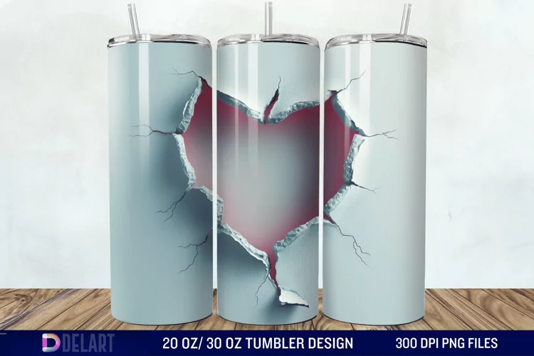 3D Heart Hole In A Wall Tumbler Wrap
