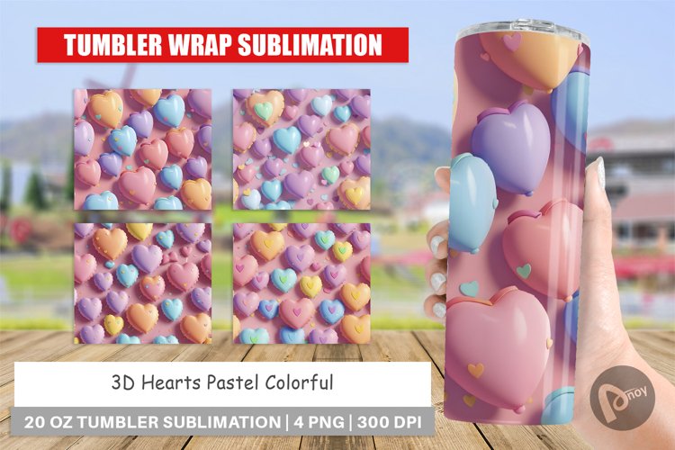 3D Hearts Pastel Colorful Tumbler Sublimation Wrap