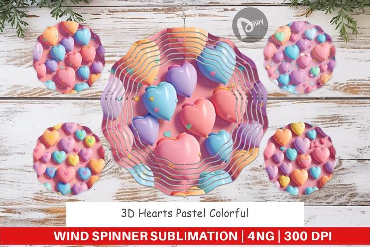 Wind Spinner 3D Hearts Pastel Colorful