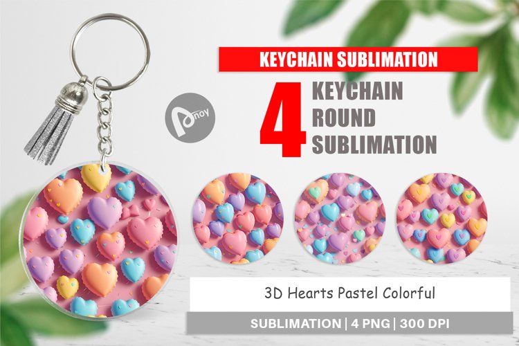 Keychain 3D Hearts Pastel Colorful