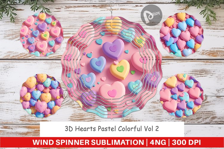 Wind Spinner 3D Hearts Pastel Colorful