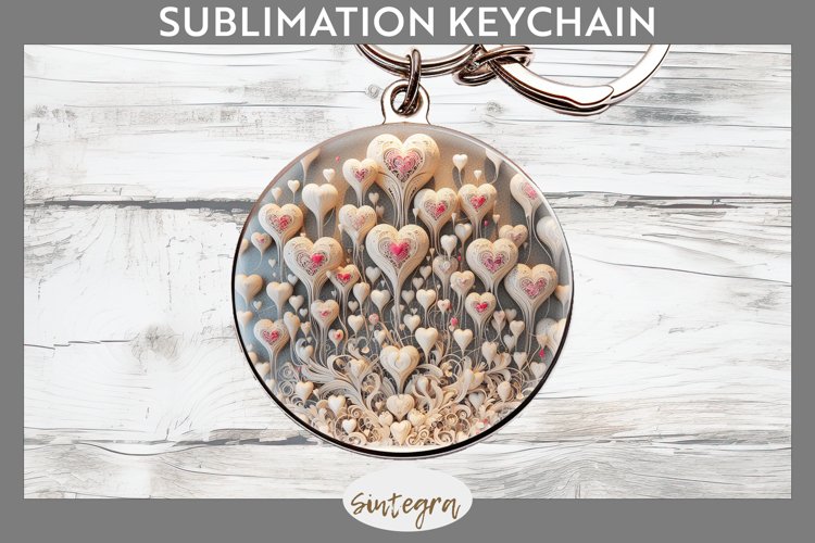 3D Love Hearts v1 Round Keychain Sublimation