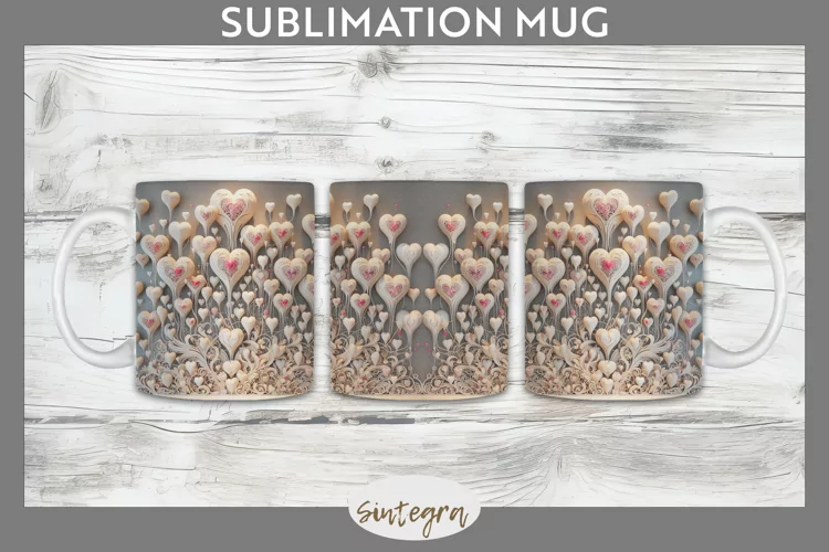 3D Love Hearts v1 Mug Wrap Sublimation