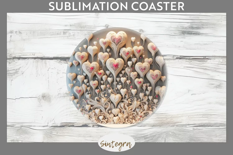 3D Love Hearts v1 Round Coaster Sublimation