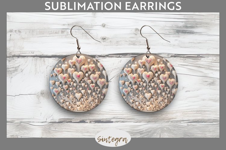 3D Love Hearts v1 Round Earrings Sublimation