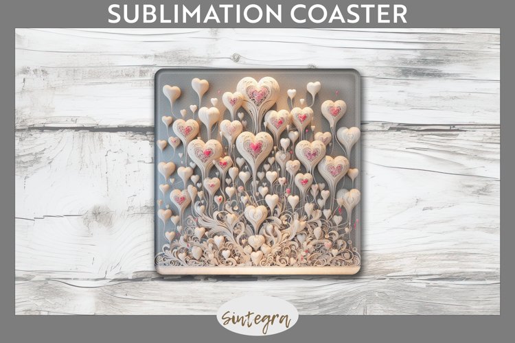 3D Love Hearts v1 Square Coaster Sublimation example image 1