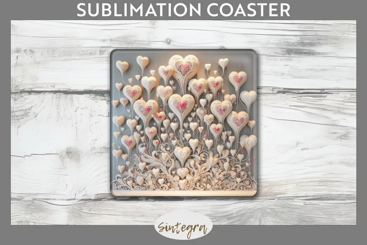 3D Love Hearts v1 Square Coaster Sublimation