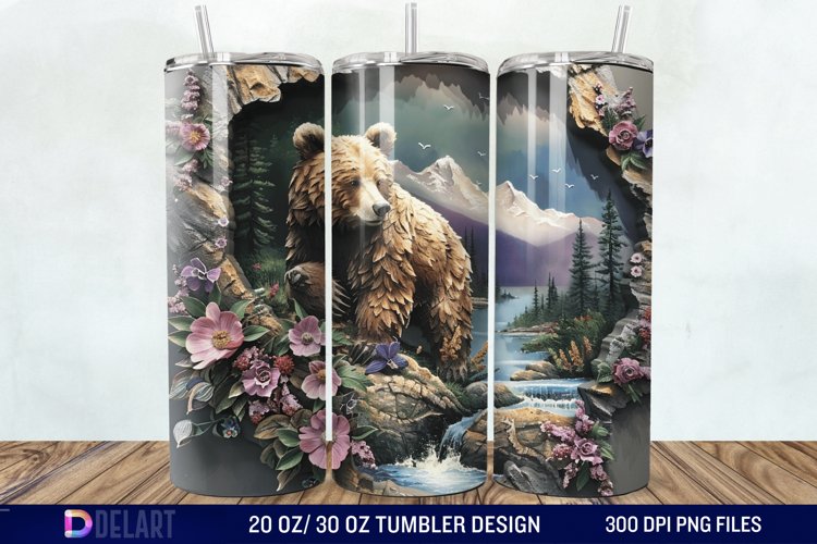 3D Hole In A Wall Bear Landscape Tumbler Wrap example image 1