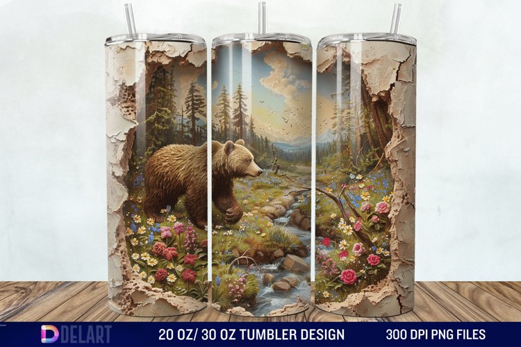 3D Hole In A Wall Bear Landscape Tumbler Wrap example image 1