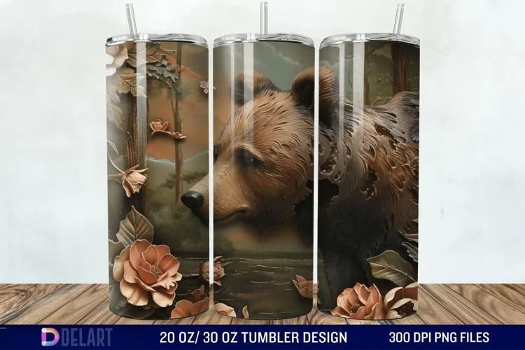 3D Hole In A Wall Bear Landscape Tumbler Wrap
