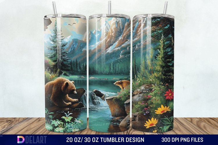 3D Hole In A Wall Bear Landscape Tumbler Wrap example image 1