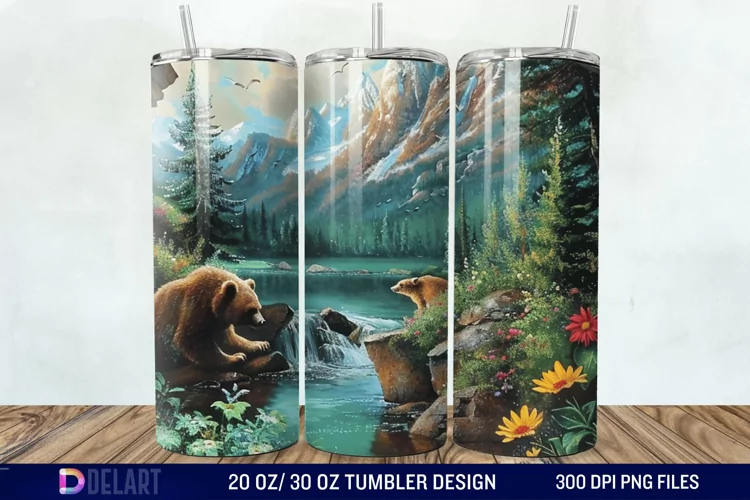 3D Hole In A Wall Bear Landscape Tumbler Wrap