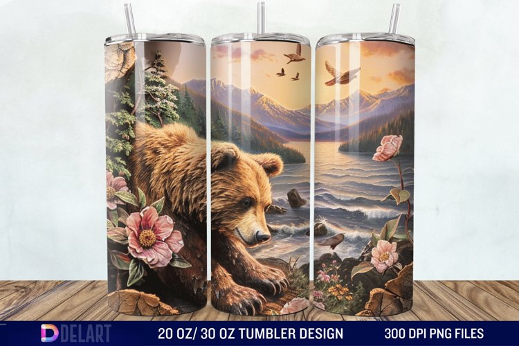 3D Hole In A Wall Bear Landscape Tumbler Wrap example image 1