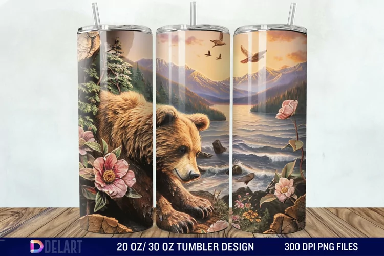 3D Hole In A Wall Bear Landscape Tumbler Wrap