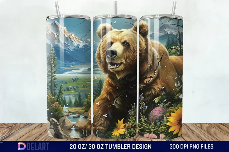 3D Hole In A Wall Bear Landscape Tumbler Wrap